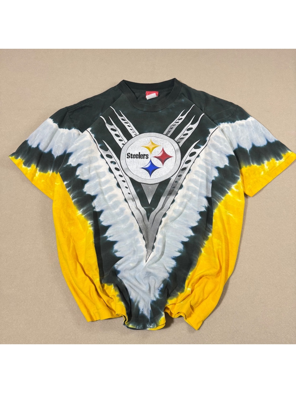 Vintage NFL Pittsburgh Steelers Tie Dye T-Shirt Mens XL Double Sided Black Gold